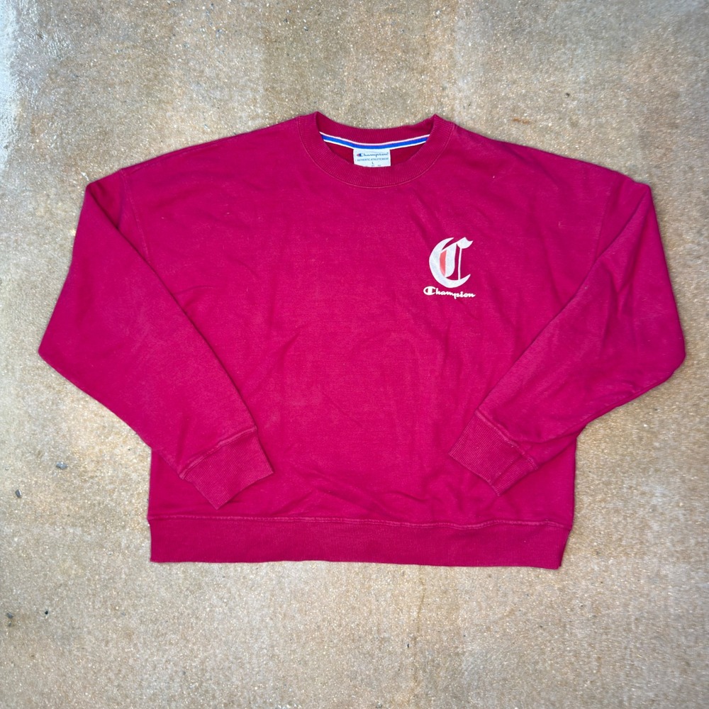 Champion Womens Crewneck Sweatshirt Large Magenta Pink Graphic Pullover Logo